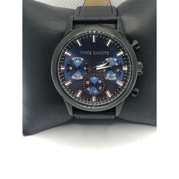 Vince Camuto Unisex Black Leather Digital Blue Dial Quartz Genuine Watch OP200 - Picture 1 of 9